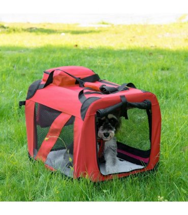 Pet Carrier Bag Folding Red 60x42x42 cm Reinforced Oxford Washable Fleece Bed