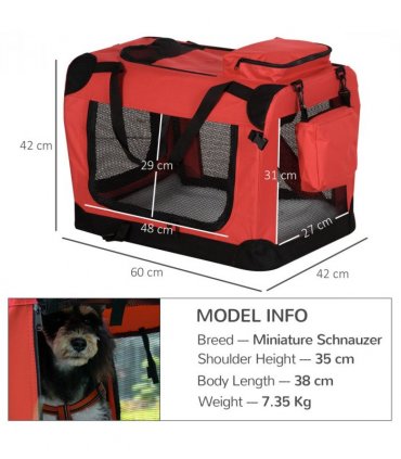 Pet Carrier Bag Folding Red 60x42x42 cm Reinforced Oxford Washable Fleece Bed