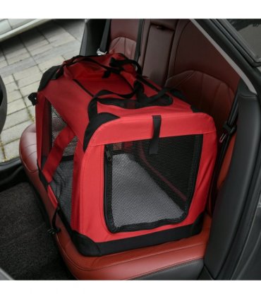 Pet Carrier Bag Folding Red 60x42x42 cm Reinforced Oxford Washable Fleece Bed