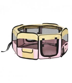 Fabric Pet Dog Cat Puppy Playpen Rabbit Guinea Pig Play Pen in Pink Small