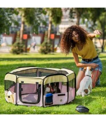 Fabric Pet Dog Cat Puppy Playpen Rabbit Guinea Pig Play Pen in Pink Small