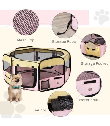 Fabric Pet Dog Cat Puppy Playpen Rabbit Guinea Pig Play Pen in Pink Small