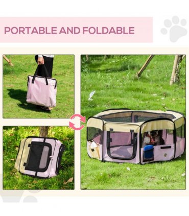 Fabric Pet Dog Cat Puppy Playpen Rabbit Guinea Pig Play Pen in Pink Small