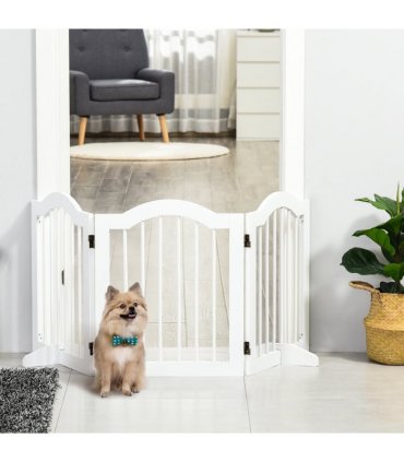 3 Panels Dog Gate w/ Support Feet Fence Safety Barrier Freestanding Wood White