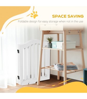 3 Panels Dog Gate w/ Support Feet Fence Safety Barrier Freestanding Wood White