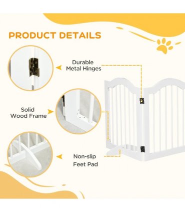 3 Panels Dog Gate w/ Support Feet Fence Safety Barrier Freestanding Wood White