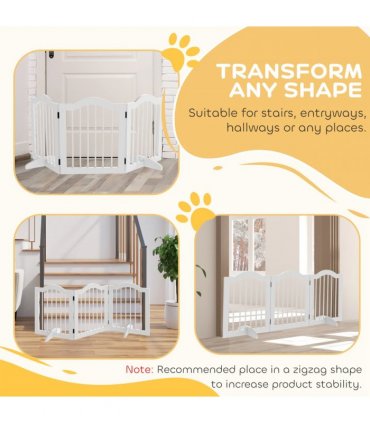 3 Panels Dog Gate w/ Support Feet Fence Safety Barrier Freestanding Wood White