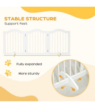 3 Panels Dog Gate w/ Support Feet Fence Safety Barrier Freestanding Wood White