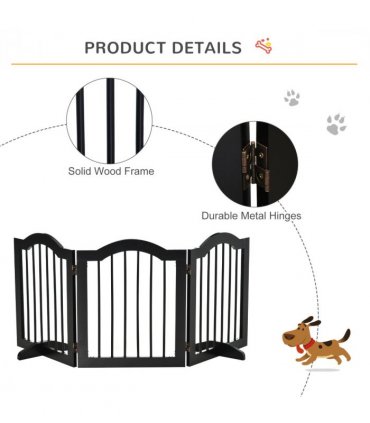 3 Panels Dog Gate w/ Support Feet Fence Safety Barrier Freestanding Wood Black