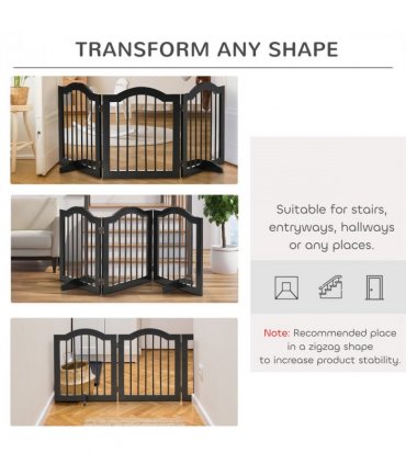 3 Panels Dog Gate w/ Support Feet Fence Safety Barrier Freestanding Wood Black