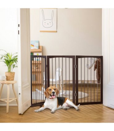 Folding Pet Gate Dog Fence Child Safety Indoor Durable Free Standing Pine Wood