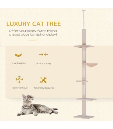 Cat Tree Scratching Post Kitty Tower Activity Center 5-Tier Floor to Ceiling