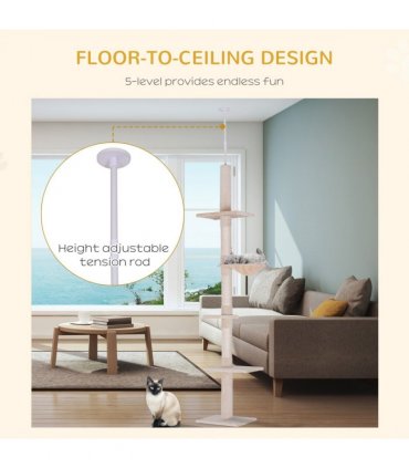 Cat Tree Scratching Post Kitty Tower Activity Center 5-Tier Floor to Ceiling