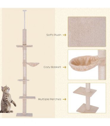 Cat Tree Scratching Post Kitty Tower Activity Center 5-Tier Floor to Ceiling