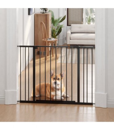 Pressure Fit Dog Gate Pet Barrier for stairs doorway, 76-107cm Width Black