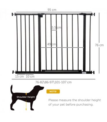 Pressure Fit Dog Gate Pet Barrier for stairs doorway, 76-107cm Width Black