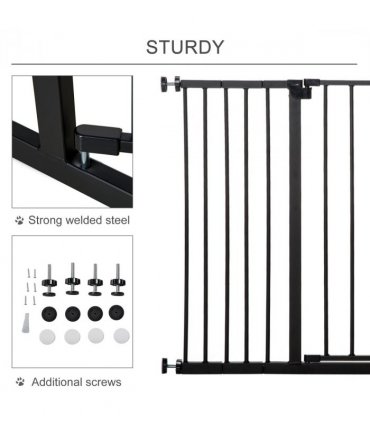 Pressure Fit Dog Gate Pet Barrier for stairs doorway, 76-107cm Width Black