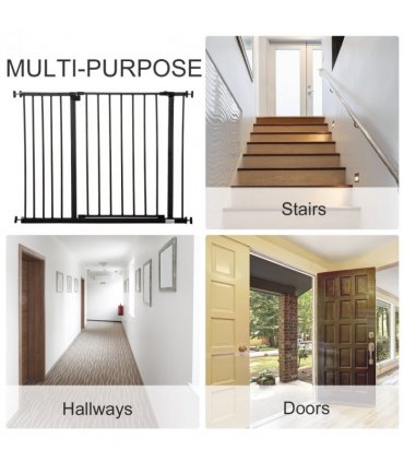 Pressure Fit Dog Gate Pet Barrier for stairs doorway, 76-107cm Width Black