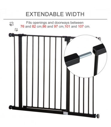 Pressure Fit Dog Gate Pet Barrier for stairs doorway, 76-107cm Width Black