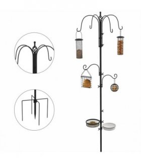 Bird Feeding Station Kit Wild Bird Feeder Pole w/ 6 Hooks 4 Hanging Feeders