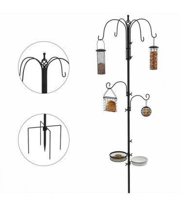 Bird Feeding Station Kit Wild Bird Feeder Pole w/ 6 Hooks 4 Hanging Feeders