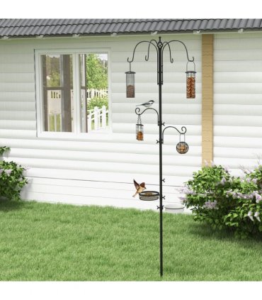 Bird Feeding Station Kit Wild Bird Feeder Pole w/ 6 Hooks 4 Hanging Feeders