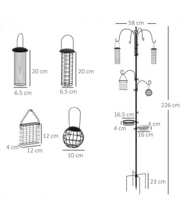 Bird Feeding Station Kit Wild Bird Feeder Pole w/ 6 Hooks 4 Hanging Feeders