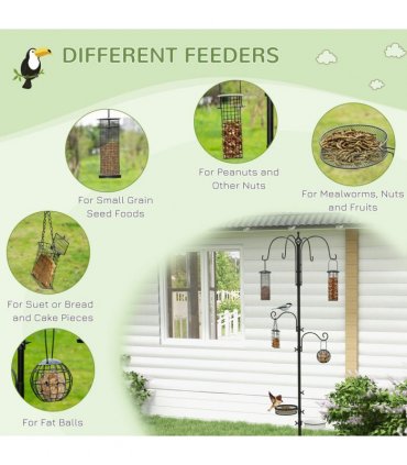 Bird Feeding Station Kit Wild Bird Feeder Pole w/ 6 Hooks 4 Hanging Feeders