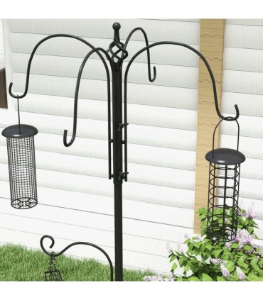 Bird Feeding Station Kit Wild Bird Feeder Pole w/ 6 Hooks 4 Hanging Feeders
