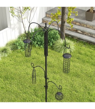 Bird Feeding Station Kit Wild Bird Feeder Pole w/ 6 Hooks 4 Hanging Feeders