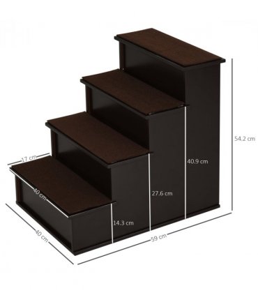 4-Step Wooden Pet Stair Steps with Soft Short Plush Cushions Dog Ladder for Bed