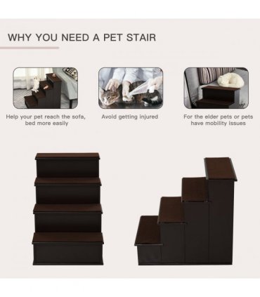 4-Step Wooden Pet Stair Steps with Soft Short Plush Cushions Dog Ladder for Bed
