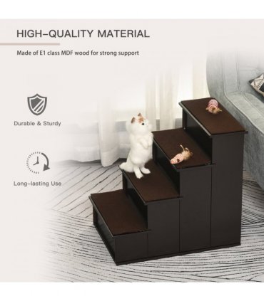 4-Step Wooden Pet Stair Steps with Soft Short Plush Cushions Dog Ladder for Bed