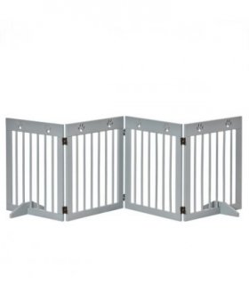 Freestanding Pet Gate 4 Panel Folding Wooden Dog Barrier  w/ Support Feet