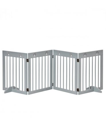 Freestanding Pet Gate 4 Panel Folding Wooden Dog Barrier  w/ Support Feet