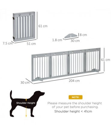 Freestanding Pet Gate 4 Panel Folding Wooden Dog Barrier  w/ Support Feet