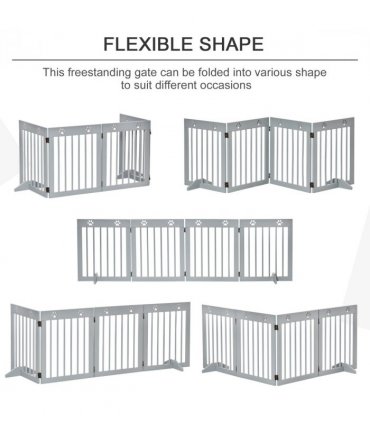 Freestanding Pet Gate 4 Panel Folding Wooden Dog Barrier  w/ Support Feet
