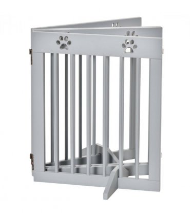 Freestanding Pet Gate 4 Panel Folding Wooden Dog Barrier  w/ Support Feet