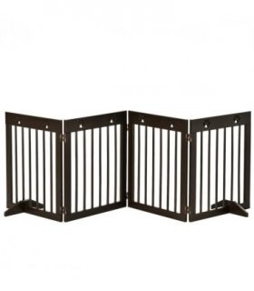 Freestanding Pet Gate 4 Panel Folding Wooden Dog Barrier  w/ Support Feet