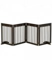 Freestanding Pet Gate 4 Panel Folding Wooden Dog Barrier  w/ Support Feet