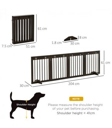 Freestanding Pet Gate 4 Panel Folding Wooden Dog Barrier  w/ Support Feet