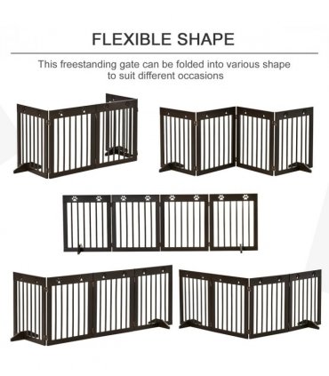Freestanding Pet Gate 4 Panel Folding Wooden Dog Barrier  w/ Support Feet