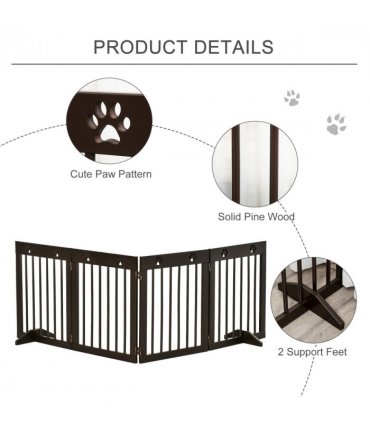 Freestanding Pet Gate 4 Panel Folding Wooden Dog Barrier  w/ Support Feet