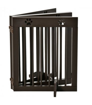 Freestanding Pet Gate 4 Panel Folding Wooden Dog Barrier  w/ Support Feet
