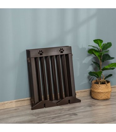 Freestanding Pet Gate 4 Panel Folding Wooden Dog Barrier  w/ Support Feet