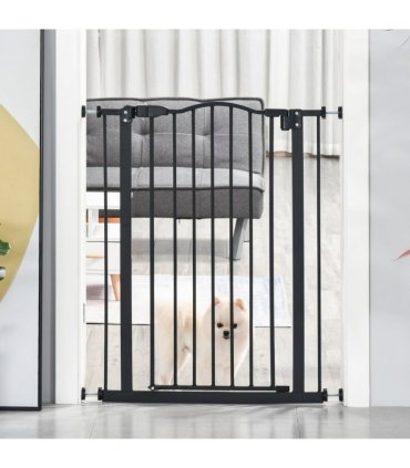 74-80cm Adjustable Metal Pet Gate Safety Barrier w/ Auto-Close Door Black