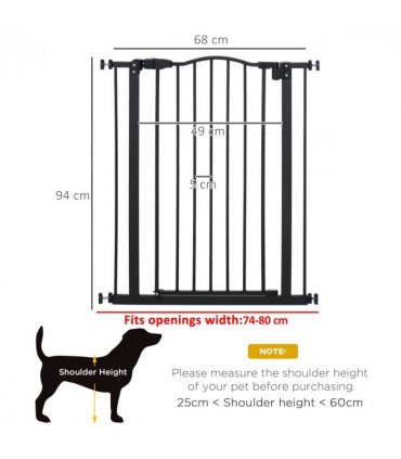 74-80cm Adjustable Metal Pet Gate Safety Barrier w/ Auto-Close Door Black
