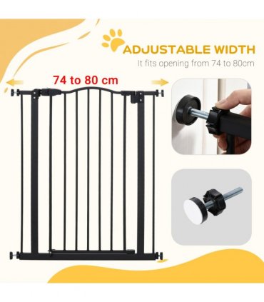 74-80cm Adjustable Metal Pet Gate Safety Barrier w/ Auto-Close Door Black