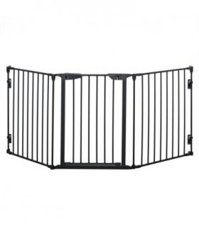 Pet Gate 3-Panel Dog Playpen for Indoor Stair Barrier W/ Walk Through Door Black