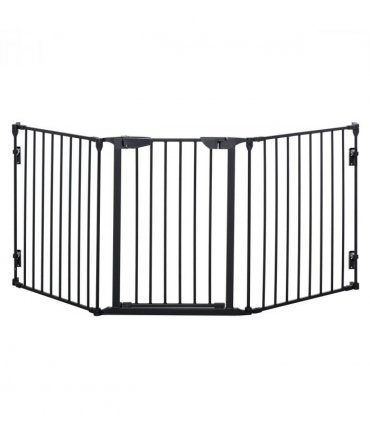 Pet Gate 3-Panel Dog Playpen for Indoor Stair Barrier W/ Walk Through Door Black